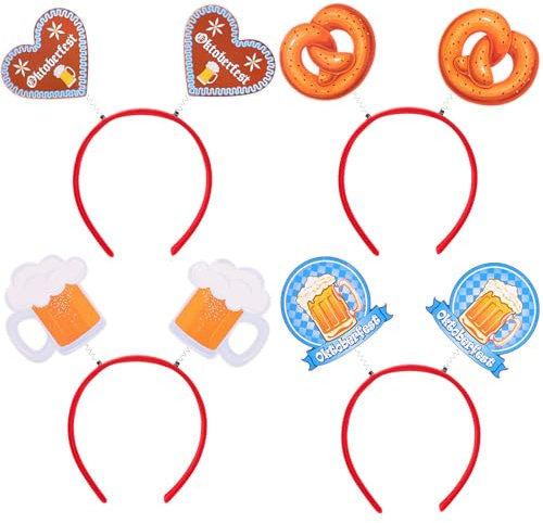 HOWAF 4 Haarreif Oktoberfest Damen Herren, Oktoberfest Haarreif Oktoberfest Haarschmuck Oktoberfest Hut Haarreifen Oktoberfest Accessoires für Dirndl Oktoberfest Kostüm Bayrische Oktoberfest Outfit