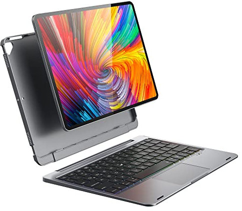 doqo iPad 9th 8th 7th Generation case with Keyboard (10.2“ 2021-2019),Abnehmbare 360° Schutzhülle mit 7 Farben Hintergrundbeleuchtung Bluetooth Keyboard case für ipad 9th/8th/7th Space Gray