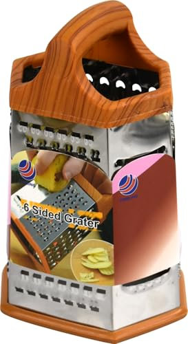 6 Sides Grater Stainless Steel Hand Held Grater Slicer Zester for Vegitable Fruites Carrots Cheese Dishwasher Safe 22cm