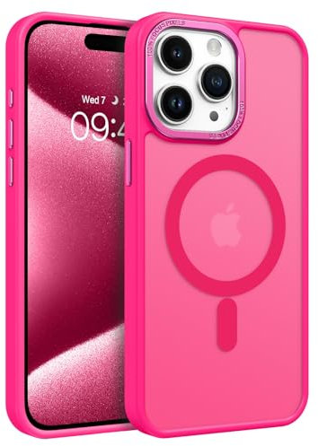 GaoBao for iPhone 15 Pro Max Case,[Compatible with MagSafe] [Military Grade Drop Tested] Translucent Matte Back Women Girls Cute Slim Shockproof Phone Cover for iPhone 15 Pro Max Phone Case,Hot Pink