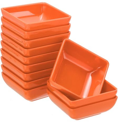 sourcing map 12Pcs MF Square Dipping Bowls, Small Orange Side Dish Bowls Seasoning Plate Cups Soy Dishes Serving Bowls Set for Condiment Desserts Home BBQ Party Picnic Restaurant