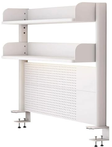 FPIGSHS 100cm Klemmbare Schreibtisch-stecktafel-Regal, Weiß 2-Ebenen Büro-Computertisch Zubehör Organizer für Büro, Gaming, Zuhause, modular aufhängbar, Klemmregal mit 20 Zubehörteilen (Weiß, 100cm)