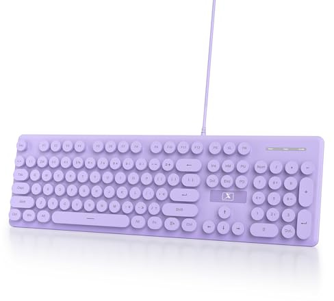 Ussixchare Clavier d'ordinateur rétro filaire silencieux, clavier de machine à écrire violet avec touches rondes, rétroéclairage LED, 104 touches pour PC, ordinateur portable (violet)