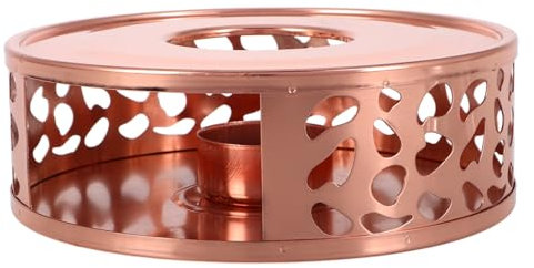 SOLUSTRE 1Pc Stainless Steel Teapot Warmer Base with Elegant Hollow Design Portable Tea Heater for Quick Heating for Home Office Tea Lovers Rose Gold Tea Light Candle Heater