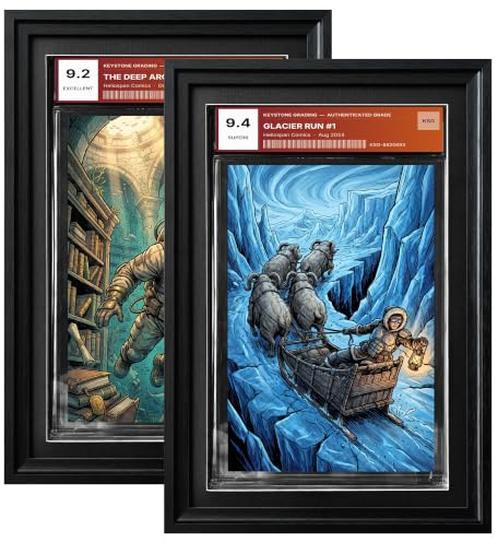 Weifmhdm Comic-Bilderrahmen, 2 Stück, massives Kiefernholz, passend für CGC | Schwarz umwickelte Oberfläche, schwarze Matte, drehbarer Laschenverschluss, Hochformat, Befestigungshaken angebracht