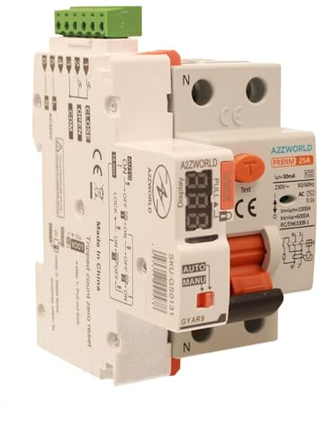 Interruttore Differenziale Riarmo Automatico 25A, Salvavita Riarmo Automatico, Tipo AC 30mA, 3 Tentativi (10s/60s/300s), Occupa 3 Moduli DIN, RCCB 1P+N 6kA 220V, Display A Led