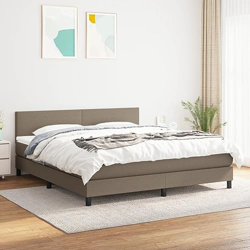 Massbinet Boxspringbett mit Matratze Polsterbett Stoff Schlichtes Design Topper 180 x 200 cm Taupe