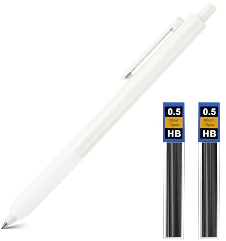 AOOSU Druckbleistift Set, 0.5mm Mechanische Stifte mit 2 Tuben HB Bleistift Minen, Minenbleistift für Studenten, Schreiben, Zeichnen - Weiß