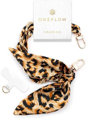 ONEFLOW Handyanhänger fürs Handgelenk, Universal Handykette kurz Handschlaufe, Scarf Handyband für Hüllen abnehmbar, Anhänger Kette mit Karabiner für alle Handys, Chainless Silk Liaison