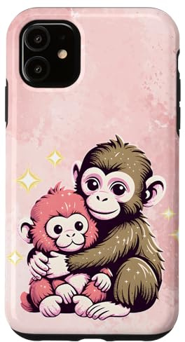 Hülle für iPhone 11 Blush Pink Aquarell Pastell Cute I'm Fine Punch Monkey Hug