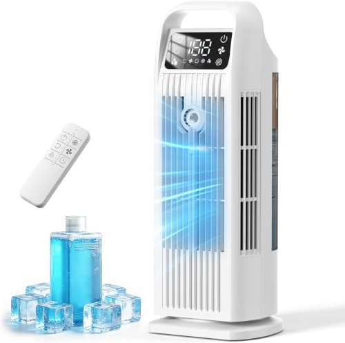 Climatizzatore portatile 6 in 1, Raffreddatore d’aria evaporativo Silenzioso con serbatoio da 1200 ml, Timer 1-12H, 4 Velocità, Oscillazione a 120°, Tasti Touch (Bianco nuvola)