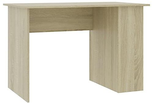 QJBSAVVA Schreibtisch Sonoma-Eiche 110x60x73 cm, Computertisch aus Holzwerkstoff mit 2 Ablagen, moderner Bürotisch für Arbeitszimmer und Büro, platzsparender Arbeitstisch