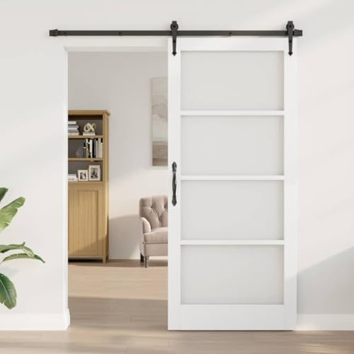 Porta interna moderna bianca in legno di pino massiccio 93x211 cm con accenti in vetro, design rettangolare liscio per camera da letto, soggiorno, cucina, garage, montaggio tradizionale o fai da te