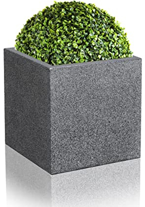 Primrose Outdoor Black Poly-Terrazzo Square Cube Planter 60 Litres Large 40cm