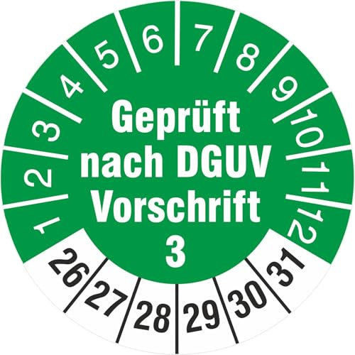 100 Stück geprüft nach DGUV Vorschrift 3 Prüfetiketten/Prüfplaketten 30 mm rund 2026-2031