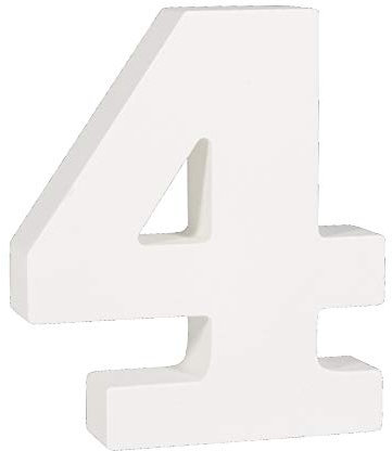 Rayher 62704000 MDF- Zahl 4, weiß, 11 cm, Stärke 2 cm, 3D-Zahl Holz, Holz-Zahl, Mittel