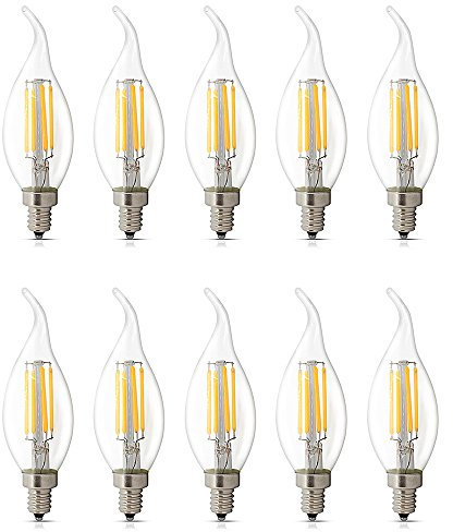 LED Glühbirne E14 Dimmbar Vintage Kronleuchter Kerzenform Filament Leuchtmittel 4W Kerze Lampe Warmweiss 2700K, Ersetzt 40W Halogen Birne, 10 Stück