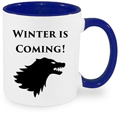 Winter is coming - Kaffeetasse mit Motiv, Tasse mit Druck, auch individuell mit Spruch, Foto, Wunschtext, Wunschname (Blau)
