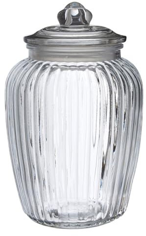 Premier Housewares Retro Design Glass Storage Jar 1050ml Clear Glass With Metal Lid Food Storage Container Transparent Container For Everyday Use 12 x 16 x 12 cm