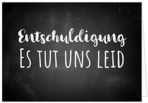 Große XXL (A4) Klappkarte mit Umschlag/Es tut uns leid Tafel-Look schwarz weiss/Sorry/Entschuldigung/Verzeih mir/Entschuldigen