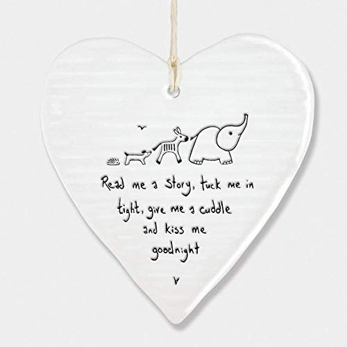 East of India Wobbly White Porcelain Heart Read me a Story Baby Saying 10x9cm