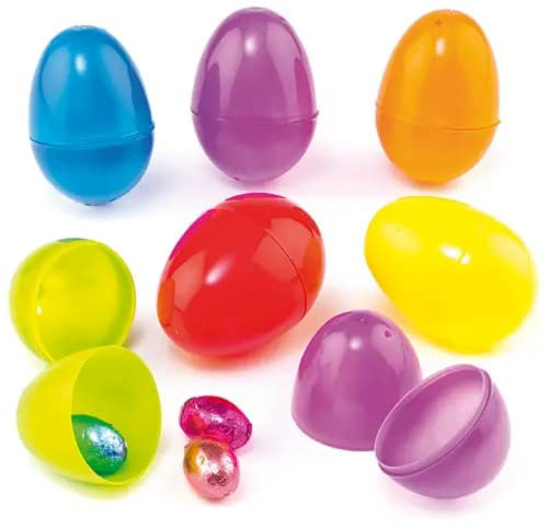 Baker Ross L1047 Coloured Plastic Eggs for Kids to Fill with Easter Treats Spring & Easter Party Bag Fillers & Prizes (Pack of 12), Assorted