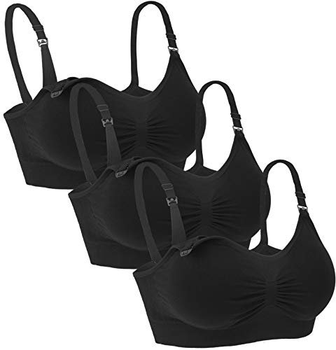 iloveSIA 3pack Still BHS mit Schale Schwarz Unterwäsche Bequem Schwangerschafts-Still-BHS Seamless,S