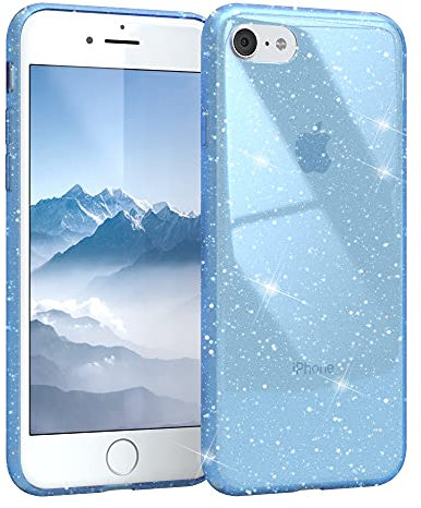 EAZY CASE Hülle kompatibel mit iPhone SE (2022/2020) / iPhone 8/7 Schutzhülle mit Glitzer, Handyhülle, Schutzhülle, Back Cover mit Glitter, TPU/Silikon, Transparent/Durchsichtig, Blau