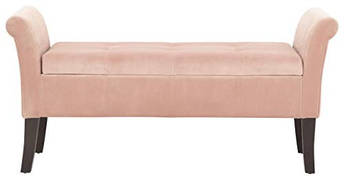 GFW Osborne Upholstered Plush Window, Ottoman Padded Storage Stool Seat with Accent Wood Legs for Living, Bedroom, Hallway Or Dining Room, Blush Pink, H-64cm x W-121cm x D-42cm