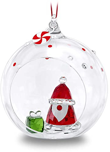 Swarovski Weihnachtsmann-Kugel-Ornament - Mehrfarbige Kristalle auf Rotem Satinband - Teil der Holiday Cheers Kollektion