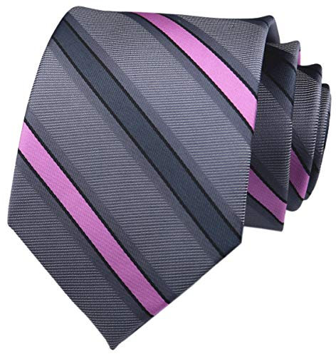 Rosiika Cravates à carreaux à rayures pour homme - Motif business formel - Pour fête de mariage, Gris/rose, taille unique