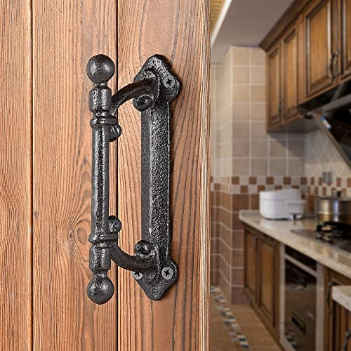 INIRET Lot de 4 poignées de porte de grange en fonte marron foncé de style industriel rustique pour porte, clôture, garage, placard, tiroir, armoire (I35)