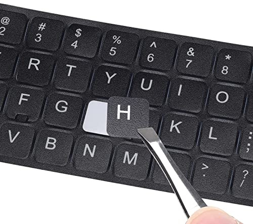 Universelle englische Tastatur-Aufkleber mit Pinzette, Tastatur-Aufkleber, schwarzer Hintergrund mit weißer Schrift, Tastatur-Buchstaben, Ersatzaufkleber für PC, Laptop, Desktop-Computer, 2 Stück