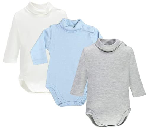 Ellepi Body de manga larga cálido de algodón para recién nacido con cuello alto para niña niño meses años blanco crema rojo azul gris negro azul, Blanco Cielo Gris, 18 Meses