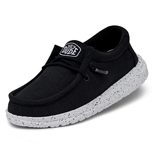 Hey Dude Wally Youth Slub Canvas Moc Toe Shoes, Navy, 33 EU