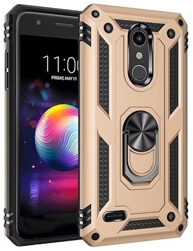 TiHen Compatible con Custodia LG K10 2018, Cover 360°Girevole Ring Armor Bumper TPU Case Magnetica Supporto Smartphone Silicone Custodie con Pellicola Protettiva-Oro