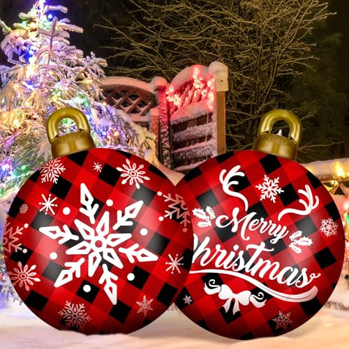 Riesige aufblasbare Weihnachtskugeln aus PVC, 81,3 cm, für den Außenbereich, große Weihnachtsdekoration, Dekoration für Weihnachten, Motto-Party-Ornamente (Karomuster, Rot-Schwarz)