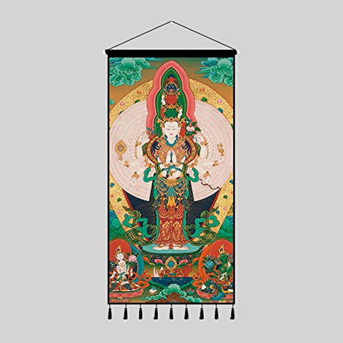 WABMJGW Wandbehang Tapisserie Thang-ga tibetischer Buddha zum Aufhängen Stoff Wandkunst Quasten Tapisserie Banner Wanddekoration für Wohnzimmer Schlafzimmer, F-70 x 140 cm