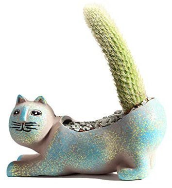 DIYOMR Katzen-Übertopf, Tier-Sukkulententöpfe, Keramik-Katzen-Mini-Blumentöpfe, Kakteen/Pflanzenbehälter für Zuhause, Büro, Schreibtisch, Fensterbank, Dekoration, Pflanzen nicht im Lieferumfang