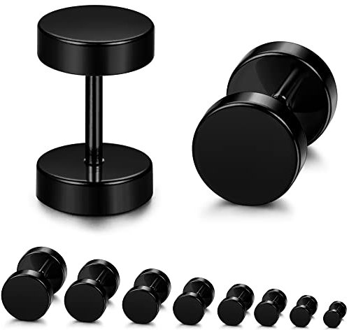 YADOCA 8 Paia Orecchini Neri per Uomo Donna Acciaio Inossidabile Anallergico Nero Orecchini Tappi per Orecchie Vite Borchie Orecchini Uomo Set 3mm-10mm