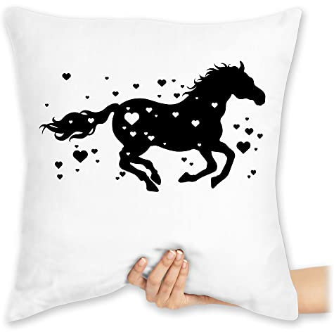 Kissen 40x40 Zierkissen - Laufendes Pferd I Pferde Geschenk Reiten I Pferdemädchen - 40 x 40 cm - Weiß - pferdeliebhaber pferdeherz pferdespruch reit pferdefans pferdemotiv pferdesprüchen pferden