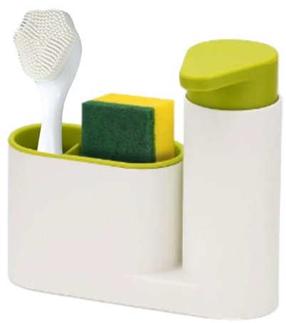 Dosificador Jabon Cocina+Estropajo+Cepillo (Set 4 en 1)-Dispensador Jabon Cocina con Porta Estropajos Fregadero-Guarda Estropajos con Dispensador de Jabon–Organizador Fregadero Cocina