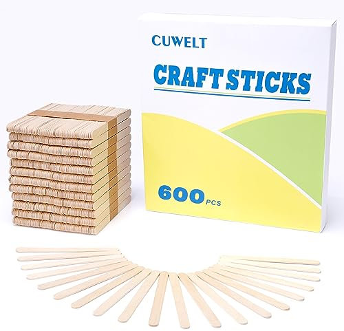 CUWELT 600 Stück Holzstäbchen, Eisstiele Holz zum Basteln, Eisstäbchen Holzstäbchen 114 mm, Holzspatel zum Basteln für DIY Handwerk Geschenk