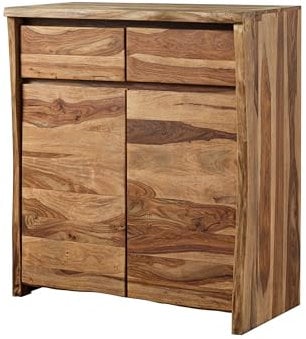 MASSIVMOEBEL24.DE | Pure Sheesham Highboard aus Massivholz #201 | aus Sheeshamholz - Natur, lackiert/sandgestrahlt | 100x48x111 cm | 2 Fächer & 2 Schubladen | Hochkommode, Hochschrank