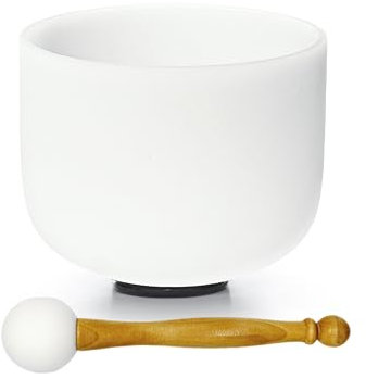 TRAYAYA Solfeggio Frequenz Hals-Chakra Milchquarz-Kristall-Klangschale, 20,3 cm, für Meditation, Klangbad