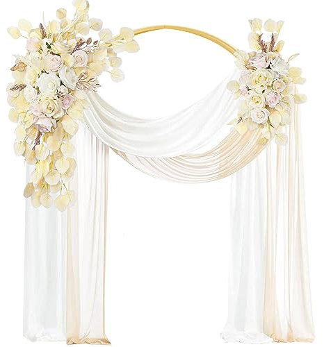 ZZYY Vorgefertigtes Hochzeitsbogen Blumen(4er-Set) – 2 Künstliche Blumenarrangement mit 2 Chiffon-Stoffen für die Dekoration im Hintergrund Einer Hochzeitsfeier im Freien