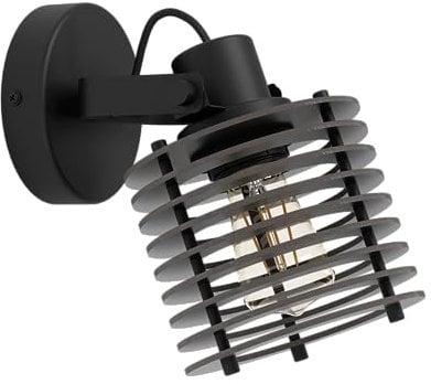 EGLO Wandlampe Segovia, Wandleuchte für innen mit schwenkbarem Spot, Wandspot aus Metall und Holz in Schwarz, Wand Lampe für Wohnzimmer und Flur, E27 Fassung