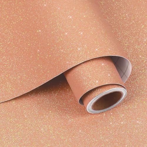 VaryPaper Selbstklebende Tapete Glitzer Orange 40cmx200cm Glitzerfolie Selbstklebend Klebefolie Möbel Glitzer Möbelfolie Kinder Selbstklebend Schrankfolie Tapeten Wohnzimmer Treppe Ferien Dekoration