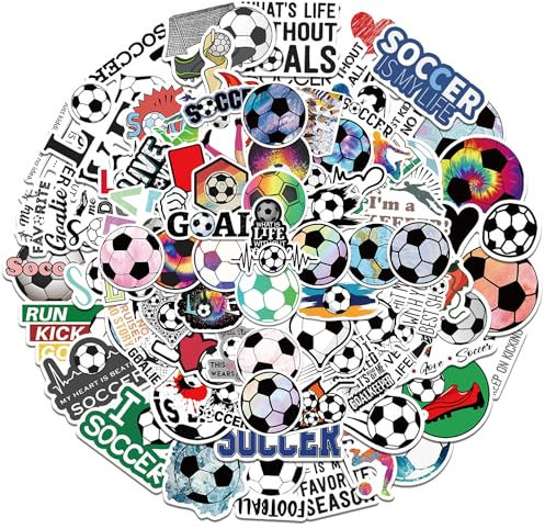 100 Stück Fußball Sticker, Wasserdicht Sport Football Aufkleber, Trendiger Vinyl Aufkleber, Sticker Deko für Skateboard, Geschenke, Laptop, Fahrrad, Wasserflaschen, Scrapbooking