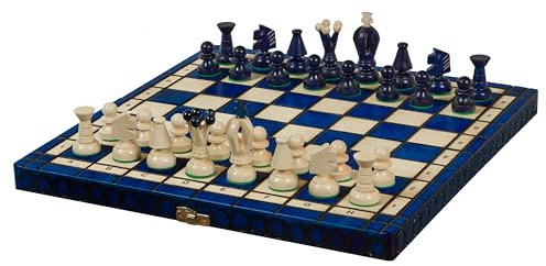 Sunrise Chess Mittleres Königliches Schachset (35x35 cm) in Blau – Die Verbindung von Tradition und zeitgenössischem Stil